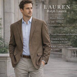 Lauren Ralph Lauren Blazer Men Pure Wool Houndstooth Sport Coat Classic Designer